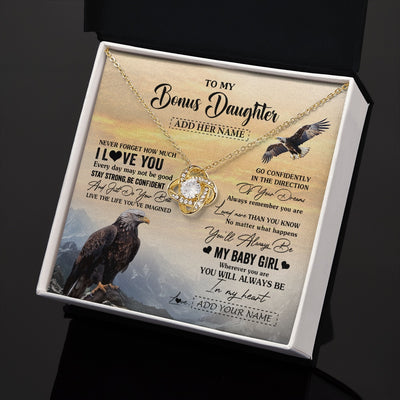 Love Knot Necklace 18K Yellow Gold Finish | 2 | Personalized To My Bonus Daughter Gifts From Stepdad Necklace Eagle Never Forget How Much I Love You Stepdaughter Birthday Christmas Gift Box Message Card | teecentury.myshopify
