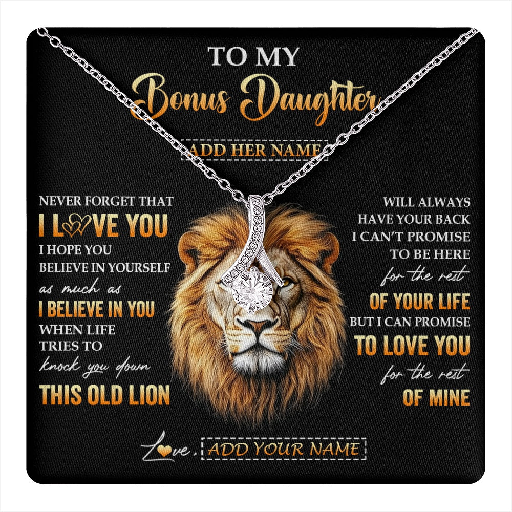 Alluring Beauty Necklace 14K White Gold Finish | 1 | Personalized To My Bonus Daughter Gifts From Stepdad Necklace Old Lion Love You Stepdaughter Birthday Gifts Graduation Christmas Custom Gift Box Message Card | teecentury.myshopify