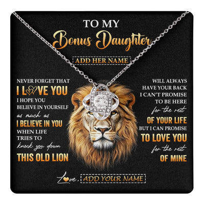 Love Knot Necklace 14K White Gold Finish | 1 | Personalized To My Bonus Daughter Gifts From Stepdad Necklace Old Lion Love You Stepdaughter Birthday Gifts Graduation Christmas Custom Gift Box Message Card | teecentury.myshopify