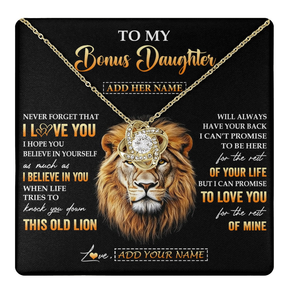 Love Knot Necklace 18K Yellow Gold Finish | 1 | Personalized To My Bonus Daughter Gifts From Stepdad Necklace Old Lion Love You Stepdaughter Birthday Gifts Graduation Christmas Custom Gift Box Message Card | teecentury.myshopify