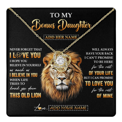 Love Knot Necklace 18K Yellow Gold Finish | 1 | Personalized To My Bonus Daughter Gifts From Stepdad Necklace Old Lion Love You Stepdaughter Birthday Gifts Graduation Christmas Custom Gift Box Message Card | teecentury.myshopify