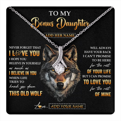 Alluring Beauty Necklace 14K White Gold Finish | 1 | Personalized To My Bonus Daughter Gifts From Stepdad Stepmom Necklace Old Wolf Love You Stepdaughter Birthday Gifts Graduation Christmas Gift Box Message Card | teecentury