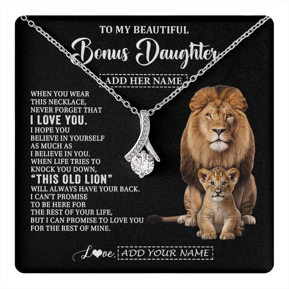 Alluring Beauty Necklace 14K White Gold Finish | 1 | Personalized To My Bonus Daughter Gifts From Stepfather Necklace This Old Lion Love You Stepdaughter Birthday Gifts Christmas Customized Gift Box Message Card | https://teecentury.