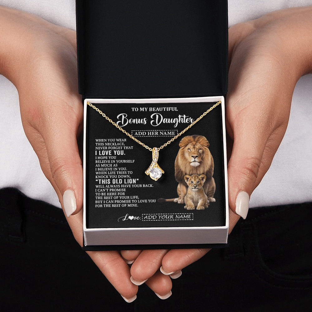 Alluring Beauty Necklace 18K Yellow Gold Finish | 2 | Personalized To My Bonus Daughter Gifts From Stepfather Necklace This Old Lion Love You Stepdaughter Birthday Gifts Christmas Customized Gift Box Message Card | https://teecentury.