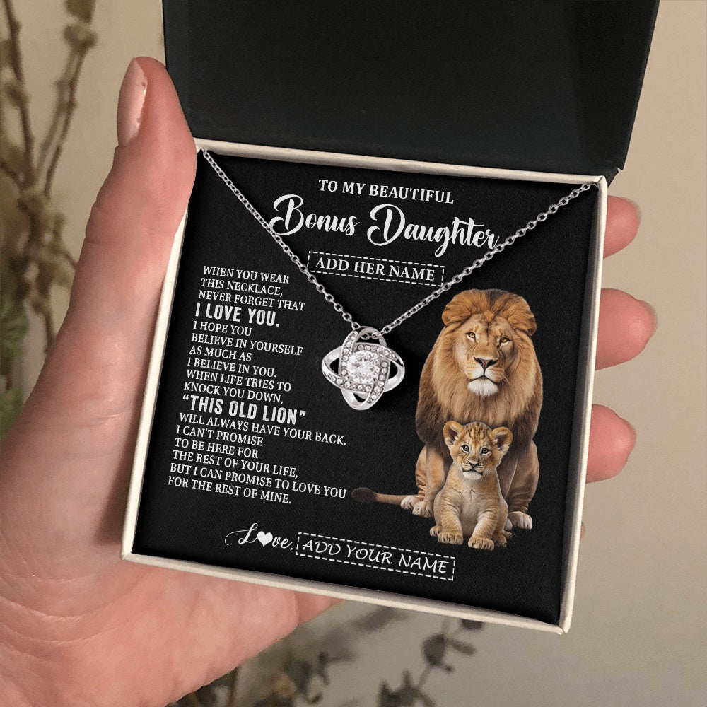Love Knot Necklace 14K White Gold Finish | 2 | Personalized To My Bonus Daughter Gifts From Stepfather Necklace This Old Lion Love You Stepdaughter Birthday Gifts Christmas Customized Gift Box Message Card | https://teecentury.