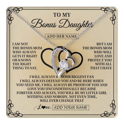 Forever Love Necklace 14K White Gold Finish | 1 | Personalized To My Bonus Daughter Gifts From Stepmom Bonus Daughter Birthday Gifts Jewelry Women Stepdaughter Pendant Necklace Christmas Gift Box Message Card | teecentury.myshopify