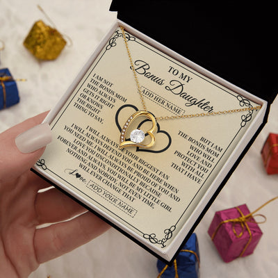 Forever Love Necklace 18K Yellow Gold Finish | 2 | Personalized To My Bonus Daughter Gifts From Stepmom Bonus Daughter Birthday Gifts Jewelry Women Stepdaughter Pendant Necklace Christmas Gift Box Message Card | teecentury.myshopify