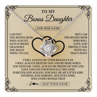 Love Knot Necklace 14K White Gold Finish | 1 | Personalized To My Bonus Daughter Gifts From Stepmom Bonus Daughter Birthday Gifts Jewelry Women Stepdaughter Pendant Necklace Christmas Gift Box Message Card | teecentury.myshopify