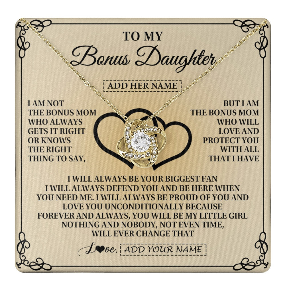 Love Knot Necklace 18K Yellow Gold Finish | 1 | Personalized To My Bonus Daughter Gifts From Stepmom Bonus Daughter Birthday Gifts Jewelry Women Stepdaughter Pendant Necklace Christmas Gift Box Message Card | teecentury.myshopify