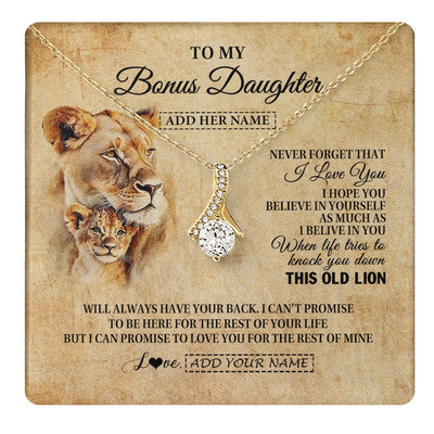 Alluring Beauty Necklace 18K Yellow Gold Finish | 1 | Personalized To My Bonus Daughter Gifts From Stepmom Lion Necklace I Love You Stepdaughter Birthday Gifts Graduation Christmas Custom Gift Box Message Card | teecentury.myshopify
