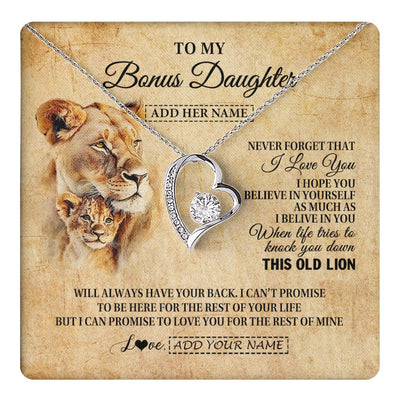 Forever Love Necklace 14K White Gold Finish | 1 | Personalized To My Bonus Daughter Gifts From Stepmom Lion Necklace I Love You Stepdaughter Birthday Gifts Graduation Christmas Custom Gift Box Message Card | teecentury.myshopify
