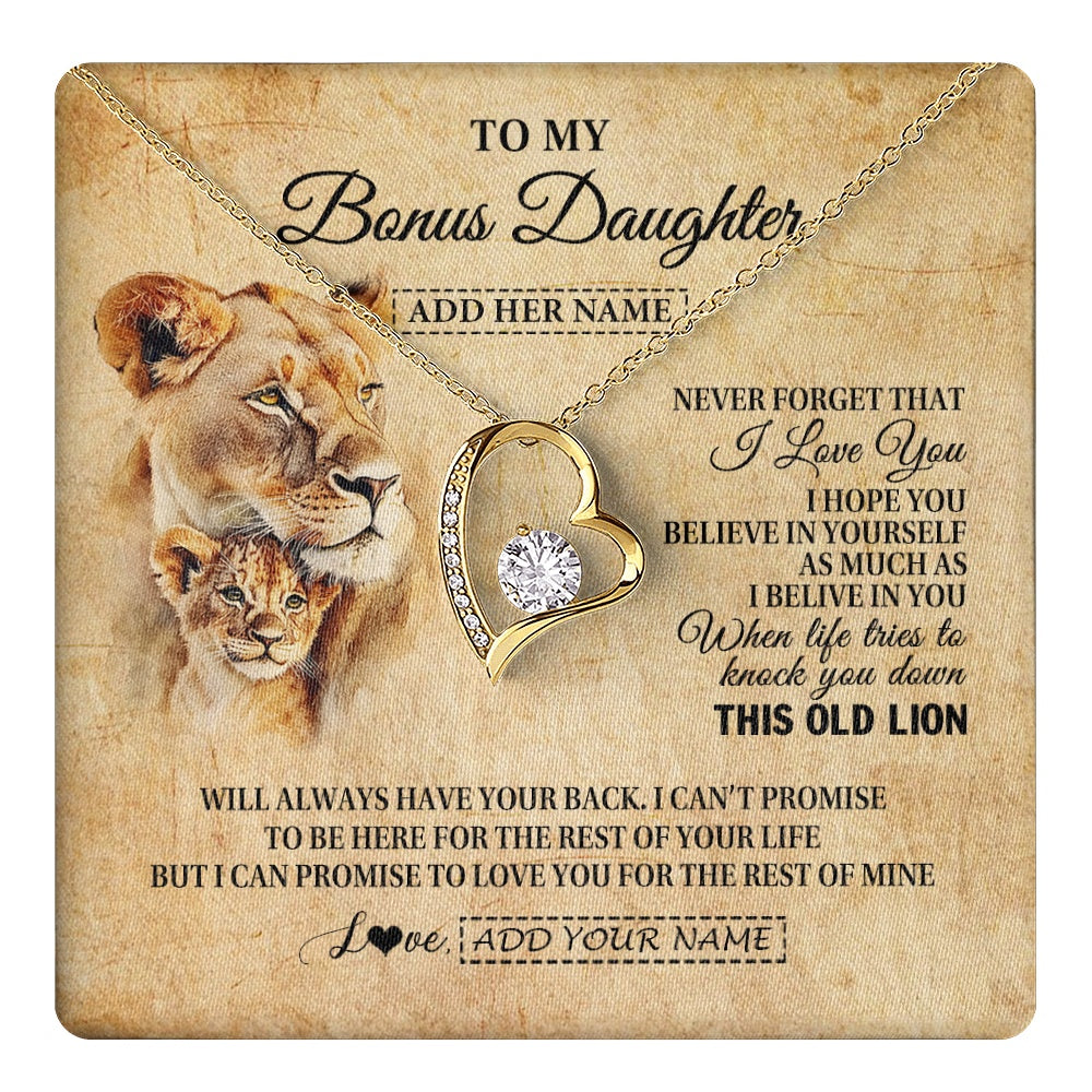 Forever Love Necklace 18K Yellow Gold Finish | 1 | Personalized To My Bonus Daughter Gifts From Stepmom Lion Necklace I Love You Stepdaughter Birthday Gifts Graduation Christmas Custom Gift Box Message Card | teecentury.myshopify