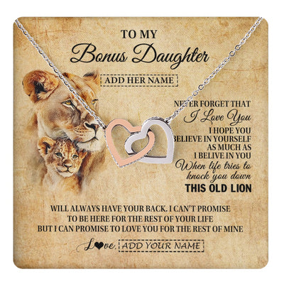 Interlocking Hearts Necklace Stainless Steel & Rose Gold Finish | 1 | Personalized To My Bonus Daughter Gifts From Stepmom Lion Necklace I Love You Stepdaughter Birthday Gifts Graduation Christmas Custom Gift Box Message Card | teecentury.myshopify