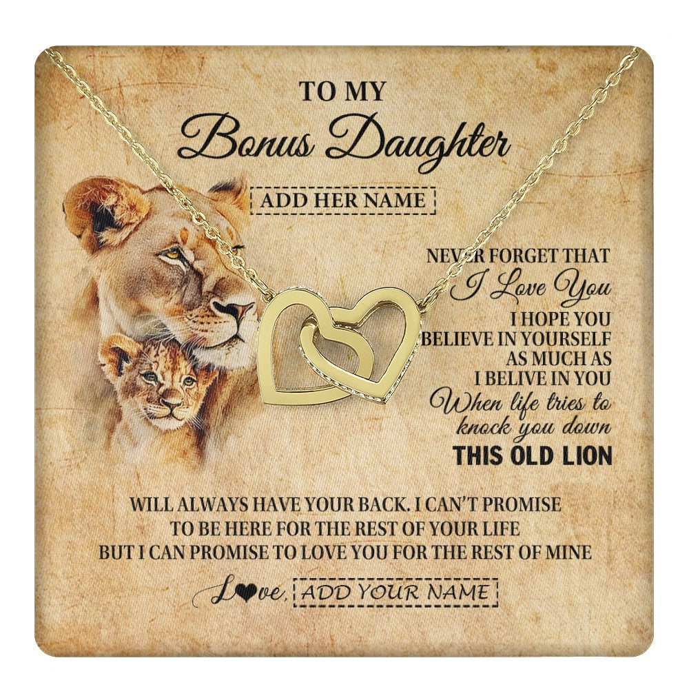 Interlocking Hearts Necklace 18K Yellow Gold Finish | 1 | Personalized To My Bonus Daughter Gifts From Stepmom Lion Necklace I Love You Stepdaughter Birthday Gifts Graduation Christmas Custom Gift Box Message Card | teecentury.myshopify