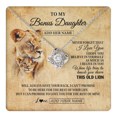 Love Knot Necklace 14K White Gold Finish | 1 | Personalized To My Bonus Daughter Gifts From Stepmom Lion Necklace I Love You Stepdaughter Birthday Gifts Graduation Christmas Custom Gift Box Message Card | teecentury.myshopify