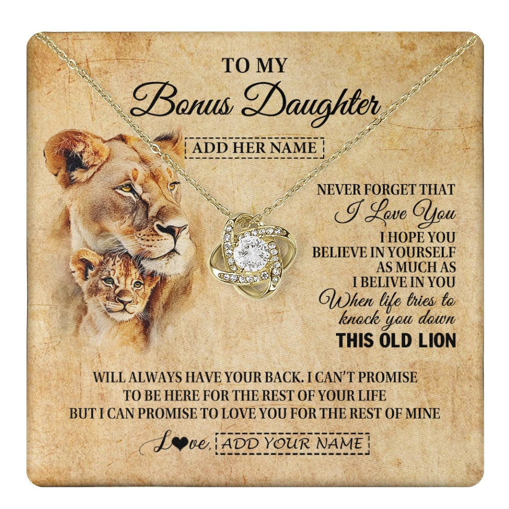 Love Knot Necklace 18K Yellow Gold Finish | 1 | Personalized To My Bonus Daughter Gifts From Stepmom Lion Necklace I Love You Stepdaughter Birthday Gifts Graduation Christmas Custom Gift Box Message Card | teecentury.myshopify