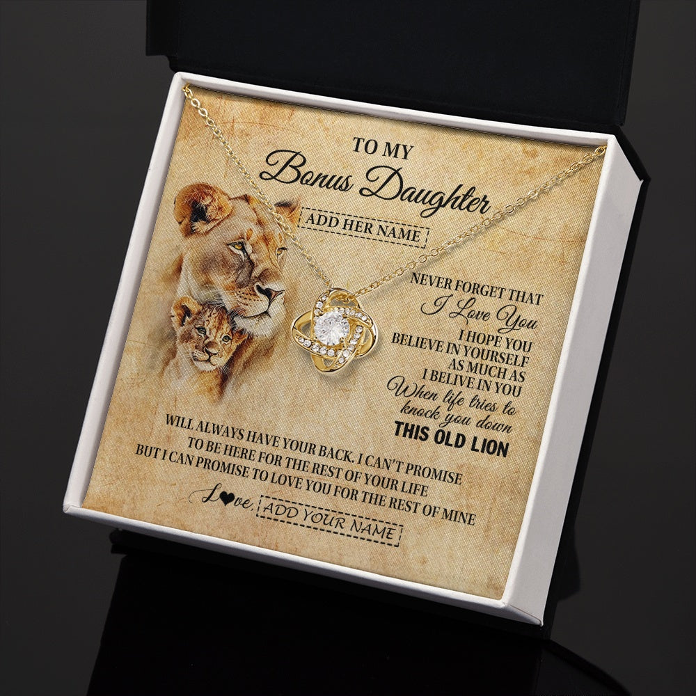 Love Knot Necklace 18K Yellow Gold Finish | 2 | Personalized To My Bonus Daughter Gifts From Stepmom Lion Necklace I Love You Stepdaughter Birthday Gifts Graduation Christmas Custom Gift Box Message Card | teecentury.myshopify