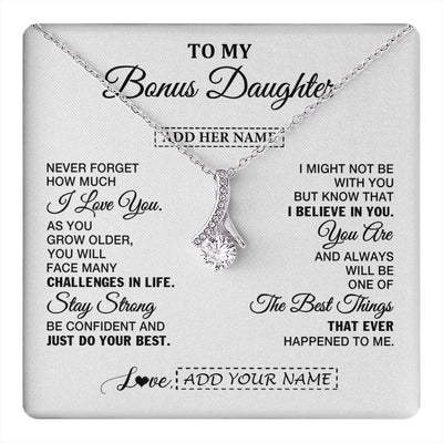 Alluring Beauty Necklace 14K White Gold Finish | 1 | Personalized To My Bonus Daughter Gifts From Stepmom Necklace I Love You Thoughtful Keepsake Gift Stepdaughter Birthday Christmas Custom Gift Box Message Card | https://teecentury.