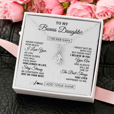 Alluring Beauty Necklace 14K White Gold Finish | 2 | Personalized To My Bonus Daughter Gifts From Stepmom Necklace I Love You Thoughtful Keepsake Gift Stepdaughter Birthday Christmas Custom Gift Box Message Card | https://teecentury.