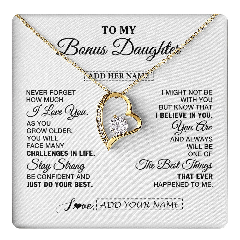 Forever Love Necklace 18K Yellow Gold Finish | 1 | Personalized To My Bonus Daughter Gifts From Stepmom Necklace I Love You Thoughtful Keepsake Gift Stepdaughter Birthday Christmas Custom Gift Box Message Card | https://teecentury.