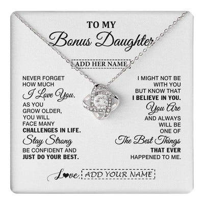 Love Knot Necklace 14K White Gold Finish | 1 | Personalized To My Bonus Daughter Gifts From Stepmom Necklace I Love You Thoughtful Keepsake Gift Stepdaughter Birthday Christmas Custom Gift Box Message Card | https://teecentury.
