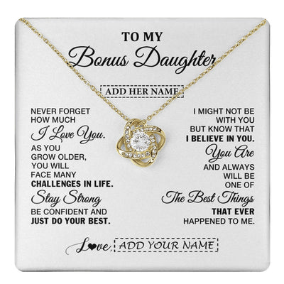 Love Knot Necklace 18K Yellow Gold Finish | 1 | Personalized To My Bonus Daughter Gifts From Stepmom Necklace I Love You Thoughtful Keepsake Gift Stepdaughter Birthday Christmas Custom Gift Box Message Card | https://teecentury.