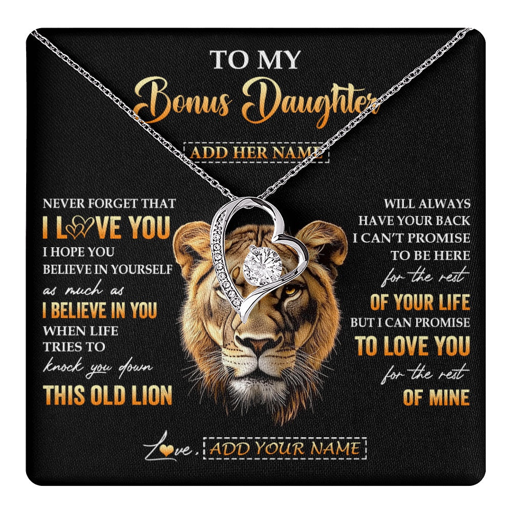 Forever Love Necklace 14K White Gold Finish | 1 | Personalized To My Bonus Daughter Gifts From Stepmom Necklace Old Lion Love You Stepdaughter Birthday Gifts Graduation Christmas Custom Gift Box Message Card | teecentury.myshopify