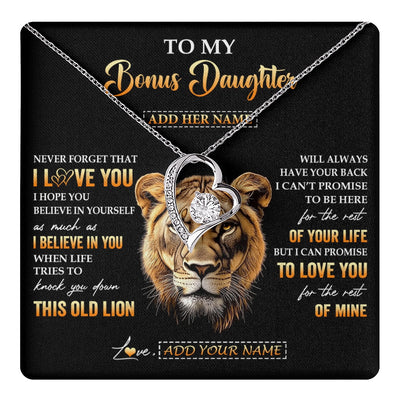 Forever Love Necklace 14K White Gold Finish | 1 | Personalized To My Bonus Daughter Gifts From Stepmom Necklace Old Lion Love You Stepdaughter Birthday Gifts Graduation Christmas Custom Gift Box Message Card | teecentury.myshopify