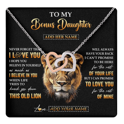 Interlocking Hearts Necklace Stainless Steel & Rose Gold Finish | 1 | Personalized To My Bonus Daughter Gifts From Stepmom Necklace Old Lion Love You Stepdaughter Birthday Gifts Graduation Christmas Custom Gift Box Message Card | teecentury.myshopify