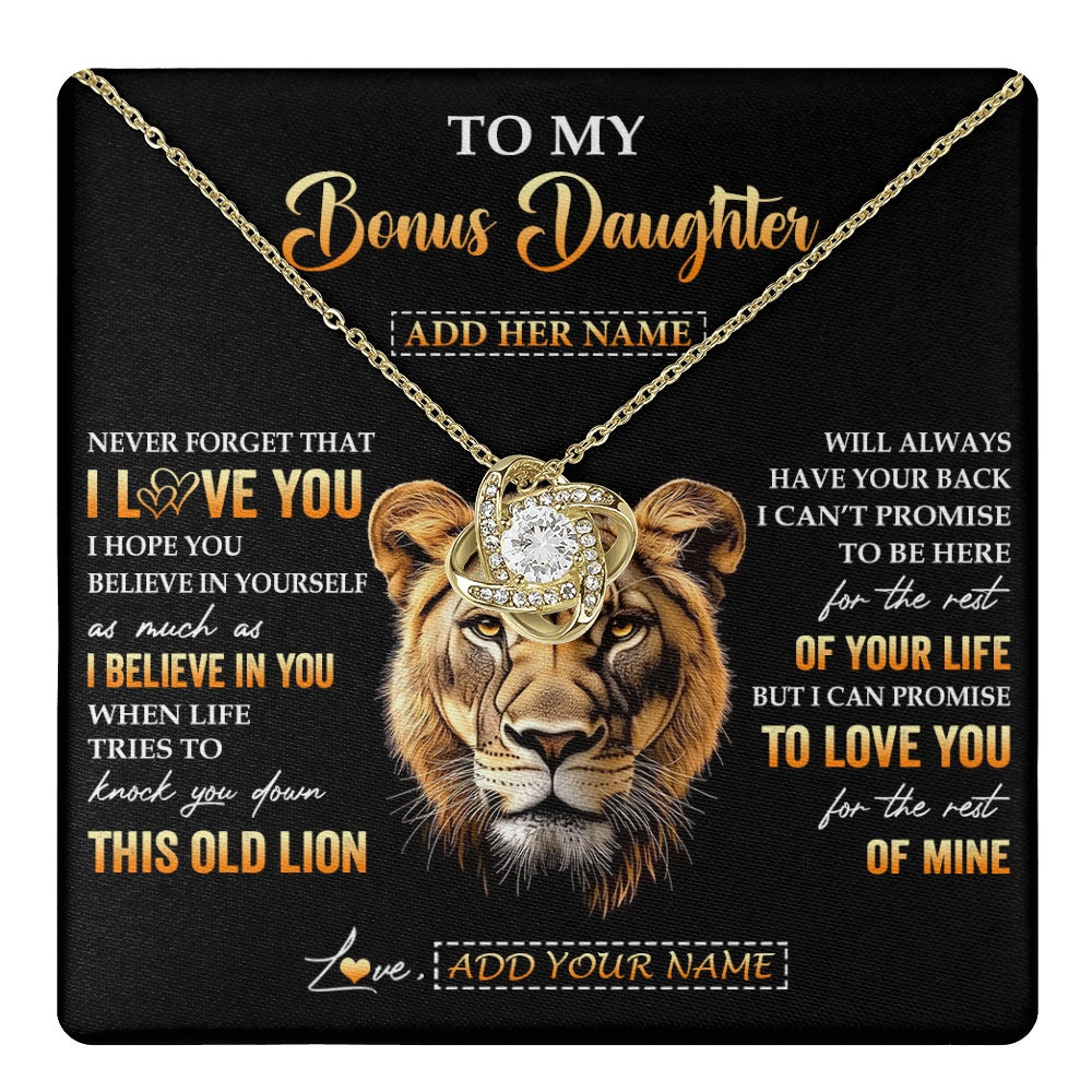 Love Knot Necklace 18K Yellow Gold Finish | 1 | Personalized To My Bonus Daughter Gifts From Stepmom Necklace Old Lion Love You Stepdaughter Birthday Gifts Graduation Christmas Custom Gift Box Message Card | teecentury.myshopify