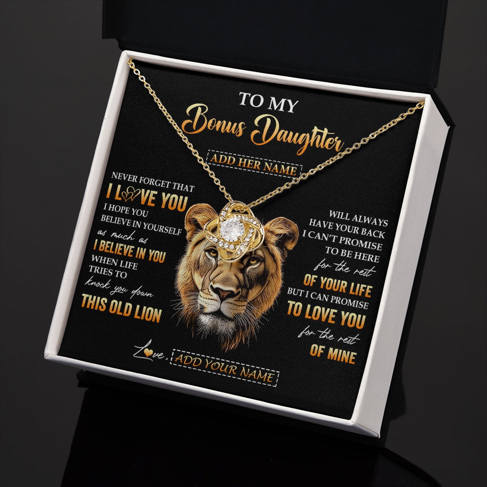 Love Knot Necklace 18K Yellow Gold Finish | 2 | Personalized To My Bonus Daughter Gifts From Stepmom Necklace Old Lion Love You Stepdaughter Birthday Gifts Graduation Christmas Custom Gift Box Message Card | teecentury.myshopify