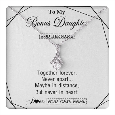 Alluring Beauty Necklace 14K White Gold Finish | 1 | Personalized To My Bonus Daughter Gifts From Stepmom Necklace Together Forever With Heartfelt Message Stepdaughter Birthday Christmas Gift Box Message Card | https://teecentury.