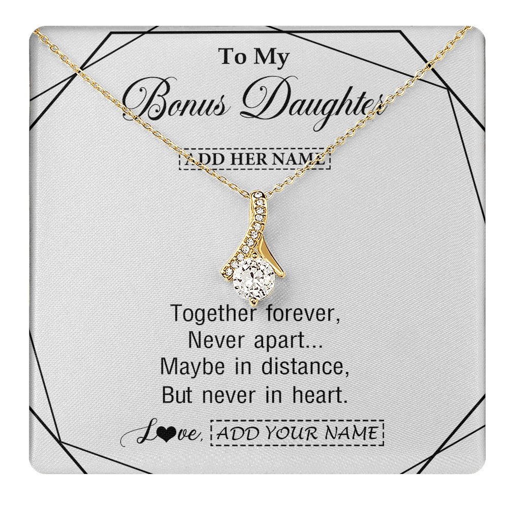 Alluring Beauty Necklace 18K Yellow Gold Finish | 1 | Personalized To My Bonus Daughter Gifts From Stepmom Necklace Together Forever With Heartfelt Message Stepdaughter Birthday Christmas Gift Box Message Card | https://teecentury.