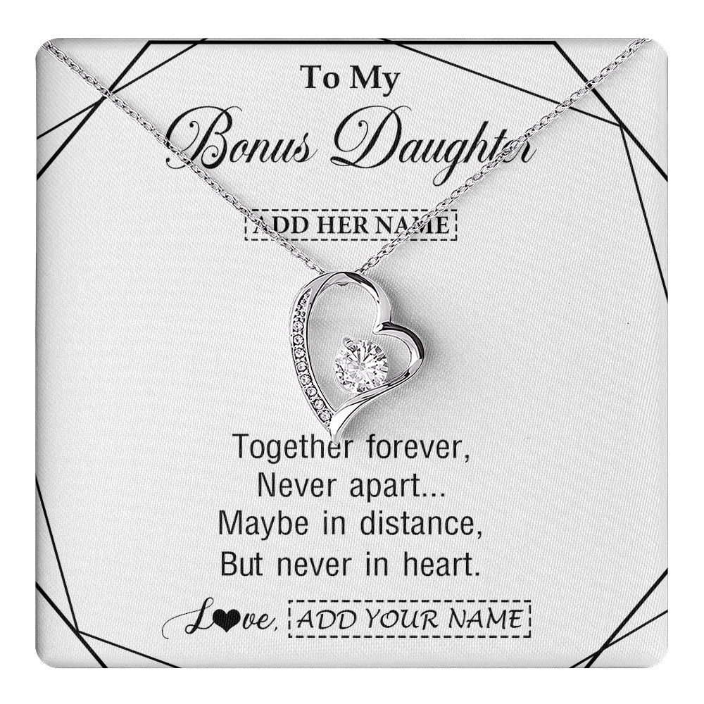 Forever Love Necklace 14K White Gold Finish | 1 | Personalized To My Bonus Daughter Gifts From Stepmom Necklace Together Forever With Heartfelt Message Stepdaughter Birthday Christmas Gift Box Message Card | https://teecentury.