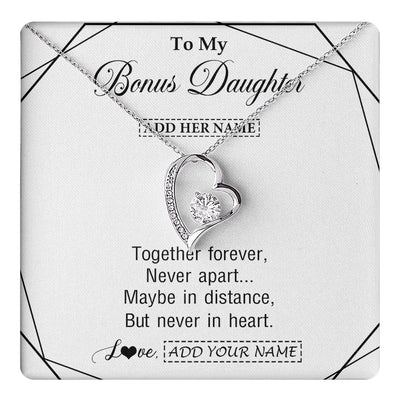Forever Love Necklace 14K White Gold Finish | 1 | Personalized To My Bonus Daughter Gifts From Stepmom Necklace Together Forever With Heartfelt Message Stepdaughter Birthday Christmas Gift Box Message Card | https://teecentury.