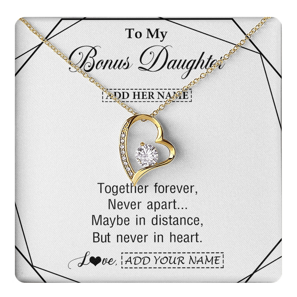 Forever Love Necklace 18K Yellow Gold Finish | 1 | Personalized To My Bonus Daughter Gifts From Stepmom Necklace Together Forever With Heartfelt Message Stepdaughter Birthday Christmas Gift Box Message Card | https://teecentury.