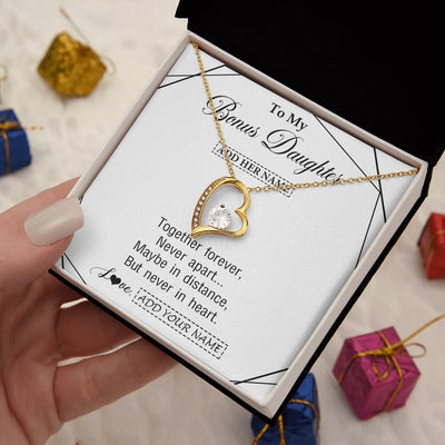 Forever Love Necklace 18K Yellow Gold Finish | 2 | Personalized To My Bonus Daughter Gifts From Stepmom Necklace Together Forever With Heartfelt Message Stepdaughter Birthday Christmas Gift Box Message Card | https://teecentury.
