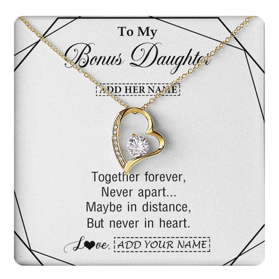 Forever Love Necklace 18K Yellow Gold Finish | 1 | Personalized To My Bonus Daughter Gifts From Stepmom Necklace Together Forever With Heartfelt Message Stepdaughter Birthday Christmas Gift Box Message Card | https://teecentury.