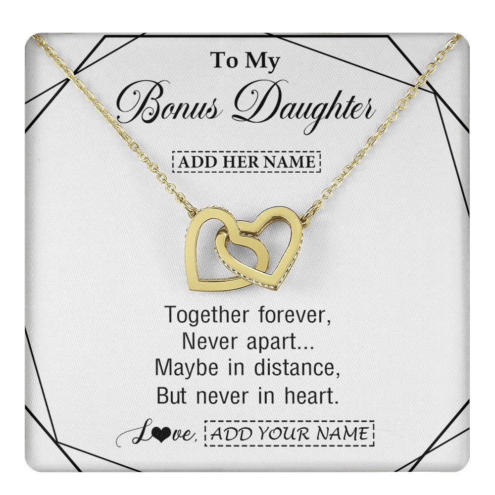 Interlocking Hearts Necklace 18K Yellow Gold Finish | 1 | Personalized To My Bonus Daughter Gifts From Stepmom Necklace Together Forever With Heartfelt Message Stepdaughter Birthday Christmas Gift Box Message Card | https://teecentury.