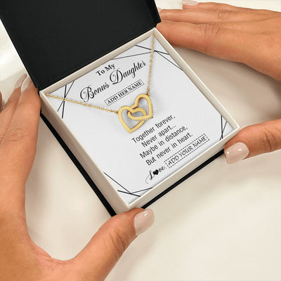 Interlocking Hearts Necklace 18K Yellow Gold Finish | 2 | Personalized To My Bonus Daughter Gifts From Stepmom Necklace Together Forever With Heartfelt Message Stepdaughter Birthday Christmas Gift Box Message Card | https://teecentury.