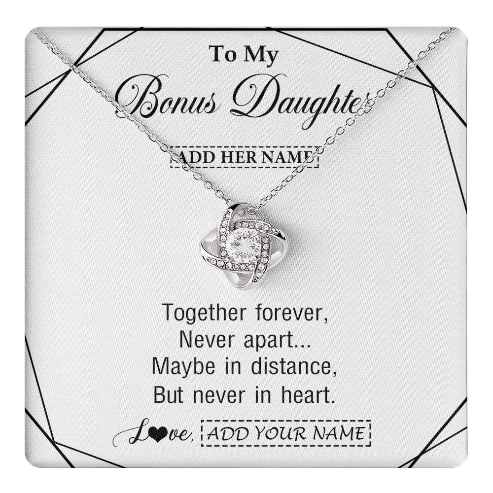 Love Knot Necklace 14K White Gold Finish | 1 | Personalized To My Bonus Daughter Gifts From Stepmom Necklace Together Forever With Heartfelt Message Stepdaughter Birthday Christmas Gift Box Message Card | https://teecentury.