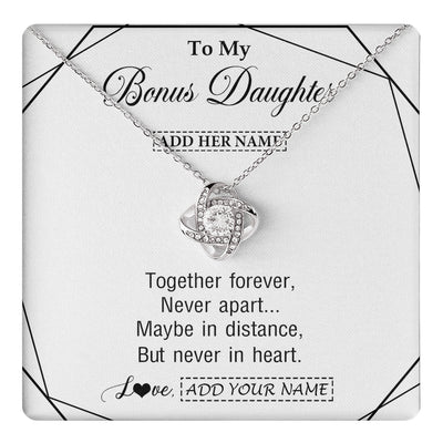 Love Knot Necklace 14K White Gold Finish | 1 | Personalized To My Bonus Daughter Gifts From Stepmom Necklace Together Forever With Heartfelt Message Stepdaughter Birthday Christmas Gift Box Message Card | https://teecentury.
