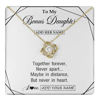 Love Knot Necklace 18K Yellow Gold Finish | 1 | Personalized To My Bonus Daughter Gifts From Stepmom Necklace Together Forever With Heartfelt Message Stepdaughter Birthday Christmas Gift Box Message Card | https://teecentury.