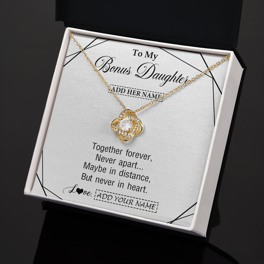 Love Knot Necklace 18K Yellow Gold Finish | 2 | Personalized To My Bonus Daughter Gifts From Stepmom Necklace Together Forever With Heartfelt Message Stepdaughter Birthday Christmas Gift Box Message Card | https://teecentury.