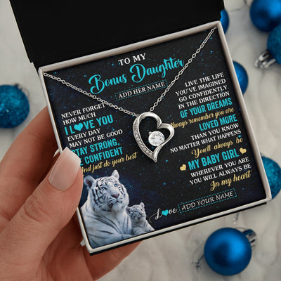 Forever Love Necklace 14K White Gold Finish | 2 | Personalized To My Bonus Daughter Gifts From Stepmom Necklace White Tiger Never Forget How Much I Love You Stepdaughter Birthday Gift Box Message Card | teecentury.myshopify