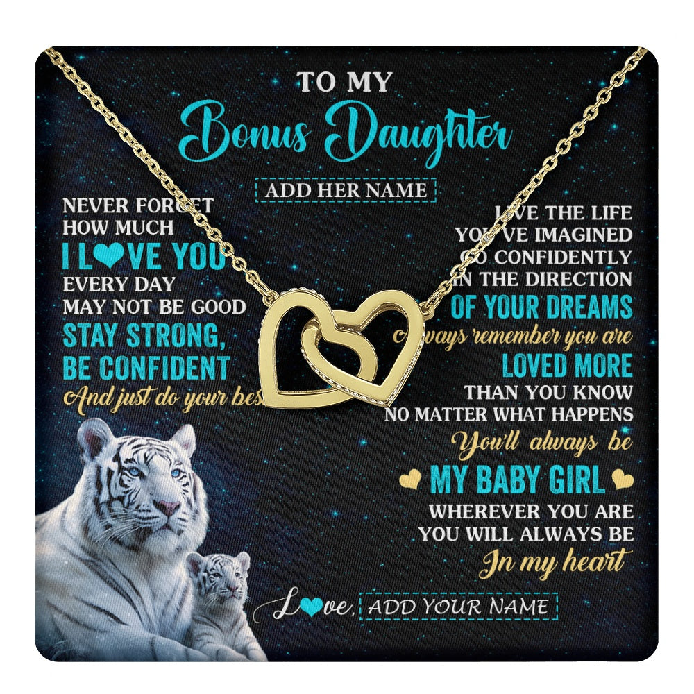 Interlocking Hearts Necklace 18K Yellow Gold Finish | 1 | Personalized To My Bonus Daughter Gifts From Stepmom Necklace White Tiger Never Forget How Much I Love You Stepdaughter Birthday Gift Box Message Card | teecentury.myshopify