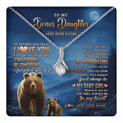 Alluring Beauty Necklace 14K White Gold Finish | 1 | Personalized To My Bonus Daughter Gifts From Stepmom Step Necklace Bear Never Forget How Much I Love You Stepdaughter Birthday Christmas Gift Box Message Card | teecentury.myshopify