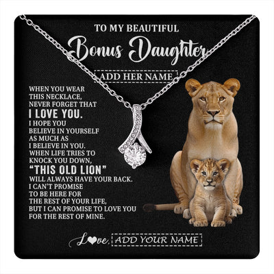 Alluring Beauty Necklace 14K White Gold Finish | 1 | Personalized To My Bonus Daughter Gifts From Stepmother Necklace This Old Lion Love You Stepdaughter Birthday Gifts Graduation Christmas Gift Box Message Card | https://teecentury.