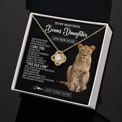 Love Knot Necklace 18K Yellow Gold Finish | 2 | Personalized To My Bonus Daughter Gifts From Stepmother Necklace This Old Lion Love You Stepdaughter Birthday Gifts Graduation Christmas Gift Box Message Card | https://teecentury.