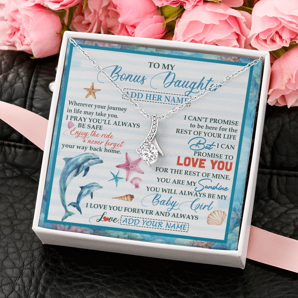 Alluring Beauty Necklace 14K White Gold Finish | 2 | Personalized To My Bonus Daughter Gifts Necklace Dolphin From Stepmom My Sunshine For Jewelry Stepddaughter Birthday Gift Christmas Gift Box Message Card | https://teecentury.